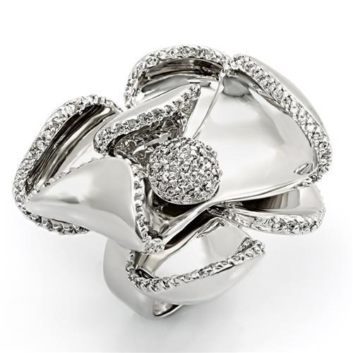 LOS188 - Rhodium 925 Sterling Silver Ring with AAA Grade CZ  in Clear LuxuryLifeWay Online Store