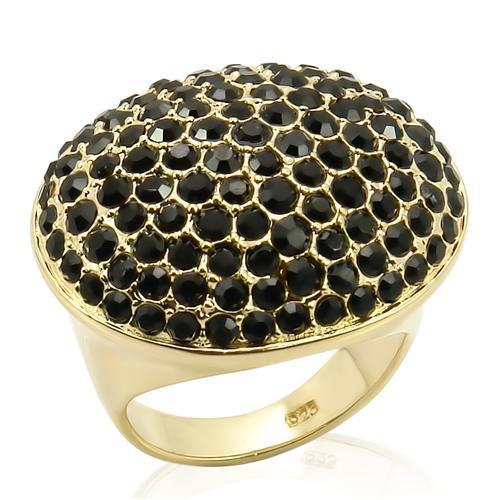 LOS207 - Gold 925 Sterling Silver Ring with Top Grade Crystal  in Jet LuxuryLifeWay Online Store