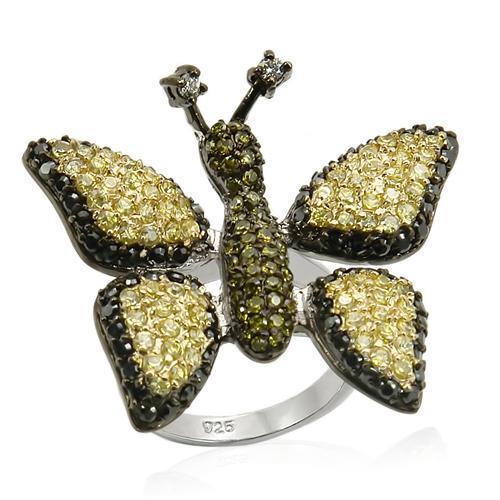 LOS213 - Rhodium+Gold+ Ruthenium 925 Sterling Silver Ring with AAA Grade CZ  in Multi Color LuxuryLifeWay Online Store