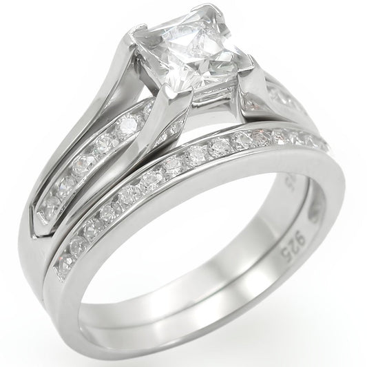 LOS256 - Rhodium 925 Sterling Silver Ring with AAA Grade CZ  in Clear LuxuryLifeWay Online Store