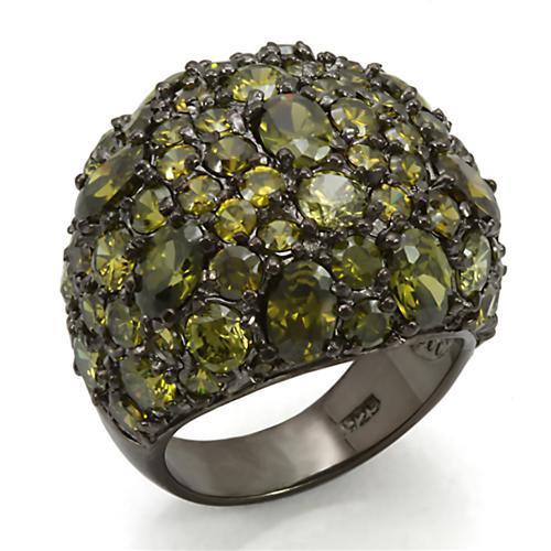 LOS291 - Ruthenium 925 Sterling Silver Ring with AAA Grade CZ  in Olivine color LuxuryLifeWay Online Store