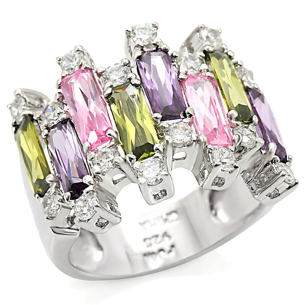 Heba Cocktail Ring - Rhodium 925 Sterling Silver, AAA CZ , Multi Color - LOS334 LuxuryLifeWay Online Store