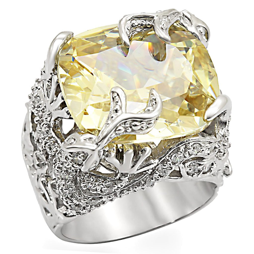 LOS335 - Rhodium 925 Sterling Silver Ring with AAA Grade CZ  in Citrine Yellow LuxuryLifeWay Online Store