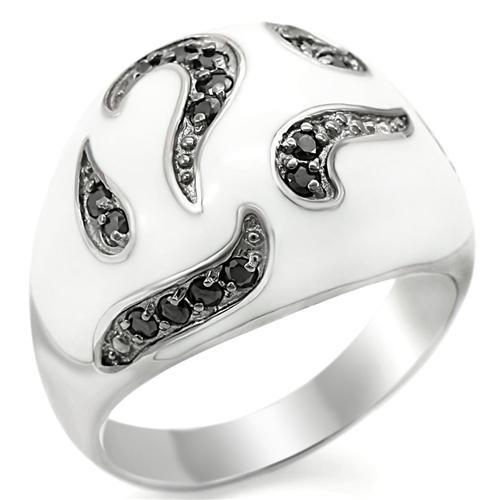 LOS355 - Rhodium + Ruthenium 925 Sterling Silver Ring with AAA Grade CZ  in Jet LuxuryLifeWay Online Store