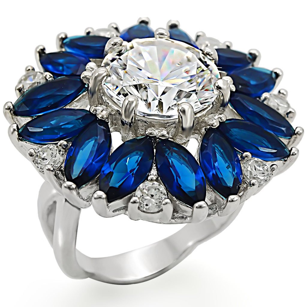 LOS386 - High-Polished 925 Sterling Silver Ring with AAA Grade CZ  in Clear LuxuryLifeWay Online Store