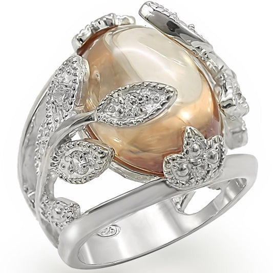 LOS392 - High-Polished 925 Sterling Silver Ring with AAA Grade CZ  in Champagne LuxuryLifeWay Online Store