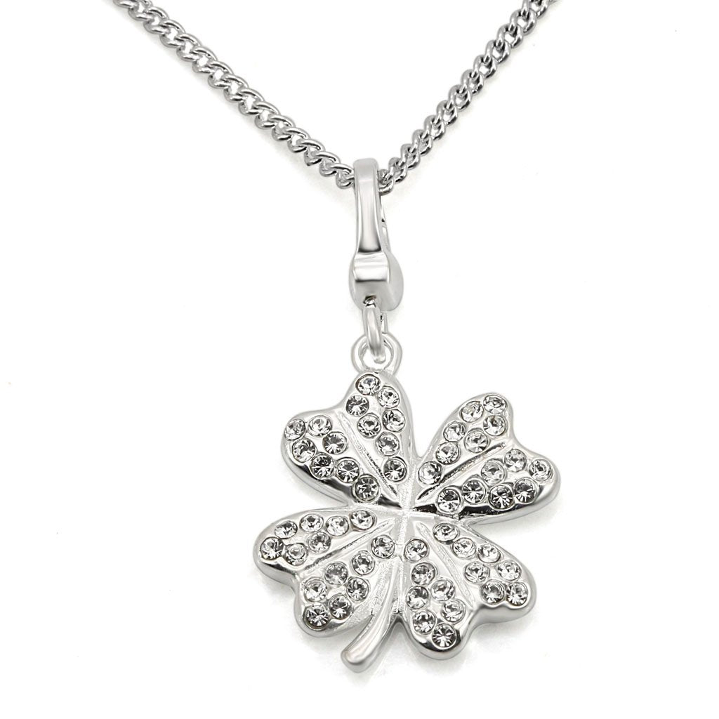 LOS425 - Silver 925 Sterling Silver Chain Pendant with Top Grade Crystal  in Clear LuxuryLifeWay Online Store