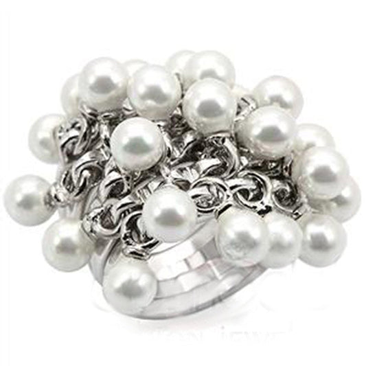 LOS447 - Rhodium 925 Sterling Silver Ring with Synthetic Pearl in White LuxuryLifeWay Online Store