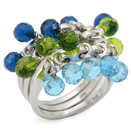 LOS462 - Rhodium 925 Sterling Silver Ring with Synthetic Synthetic Glass in Multi Color LuxuryLifeWay Online Store