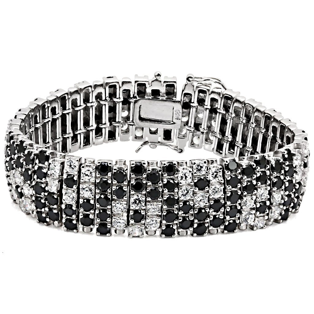 LOS476 - Rhodium 925 Sterling Silver Bracelet with AAA Grade CZ  in Black Diamond LuxuryLifeWay Online Store
