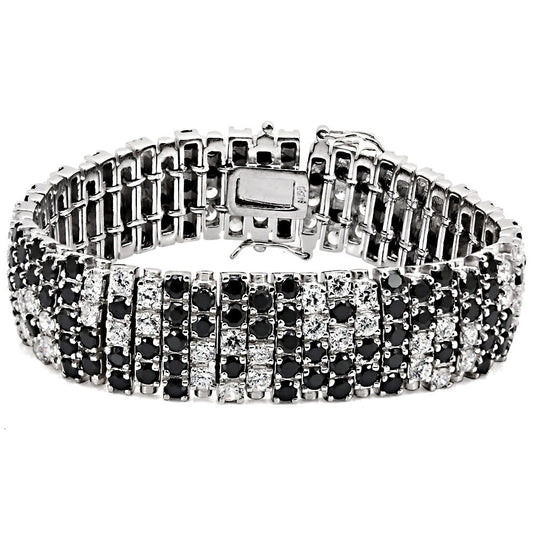 LOS476 - Rhodium 925 Sterling Silver Bracelet with AAA Grade CZ  in Black Diamond LuxuryLifeWay Online Store