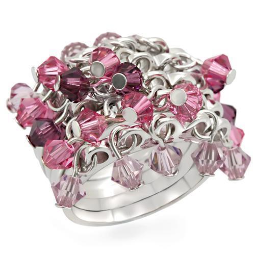 LOS477 - Rhodium 925 Sterling Silver Ring with Top Grade Crystal  in Multi Color LuxuryLifeWay Online Store