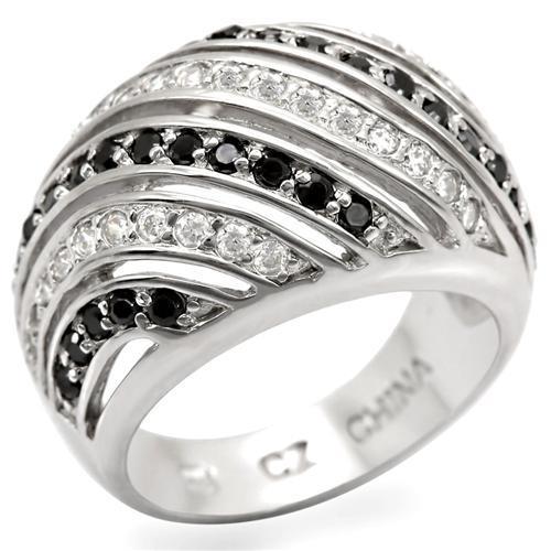 LOS479 - Rhodium 925 Sterling Silver Ring with AAA Grade CZ  in Black Diamond LuxuryLifeWay Online Store