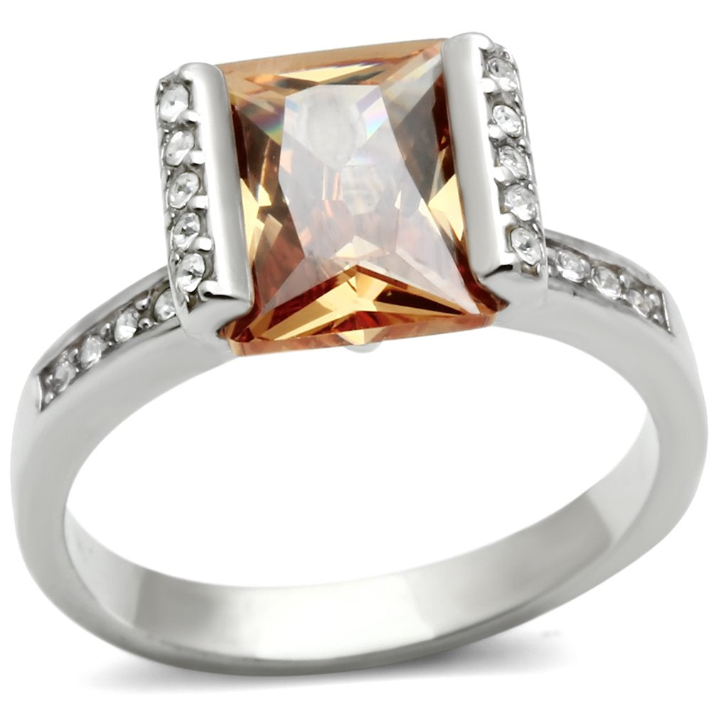 LOS528 - Rhodium 925 Sterling Silver Ring with AAA Grade CZ  in Champagne LuxuryLifeWay Online Store