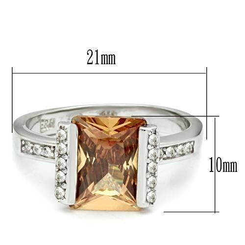 LOS528 - Rhodium 925 Sterling Silver Ring with AAA Grade CZ  in Champagne LuxuryLifeWay Online Store