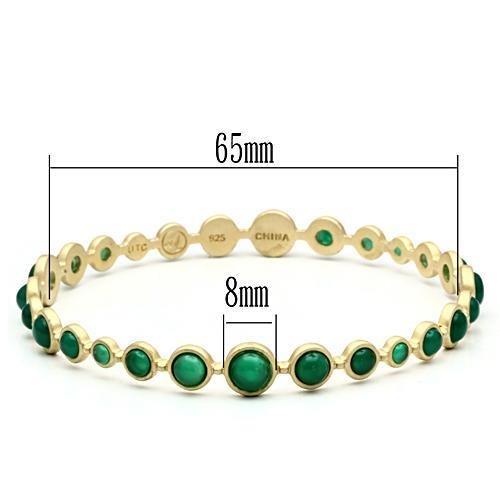 LOS550 - Matte Gold 925 Sterling Silver Bangle with Semi-Precious Onyx in Emerald LuxuryLifeWay Online Store