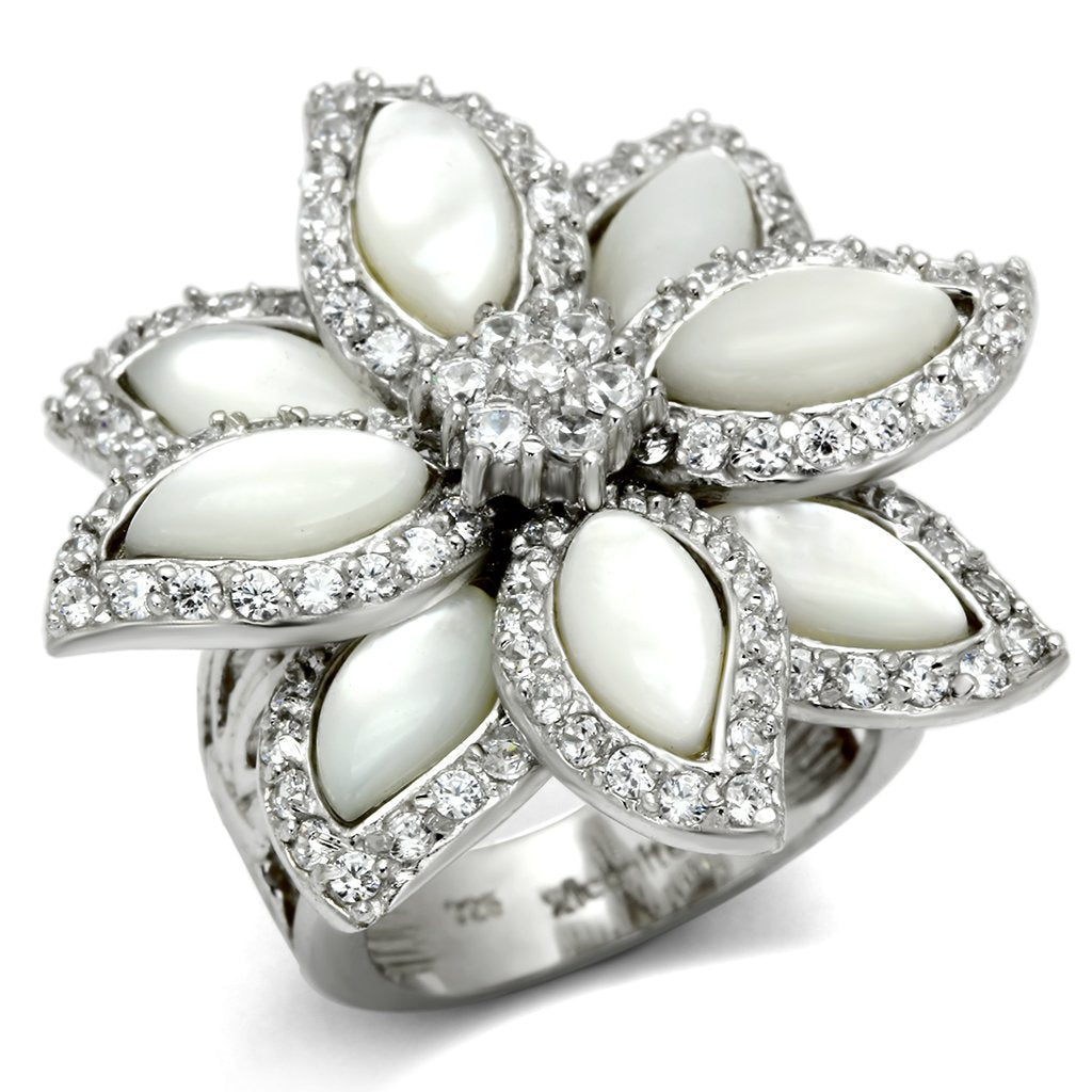 LOS556 - Rhodium 925 Sterling Silver Ring with Precious Stone Conch in White LuxuryLifeWay Online Store