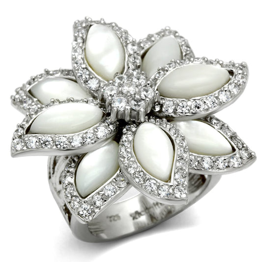 LOS556 - Rhodium 925 Sterling Silver Ring with Precious Stone Conch in White LuxuryLifeWay Online Store
