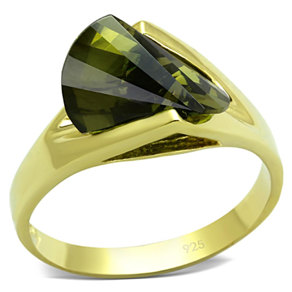 LOS655 - Gold 925 Sterling Silver Ring with AAA Grade CZ  in Olivine color LuxuryLifeWay Online Store