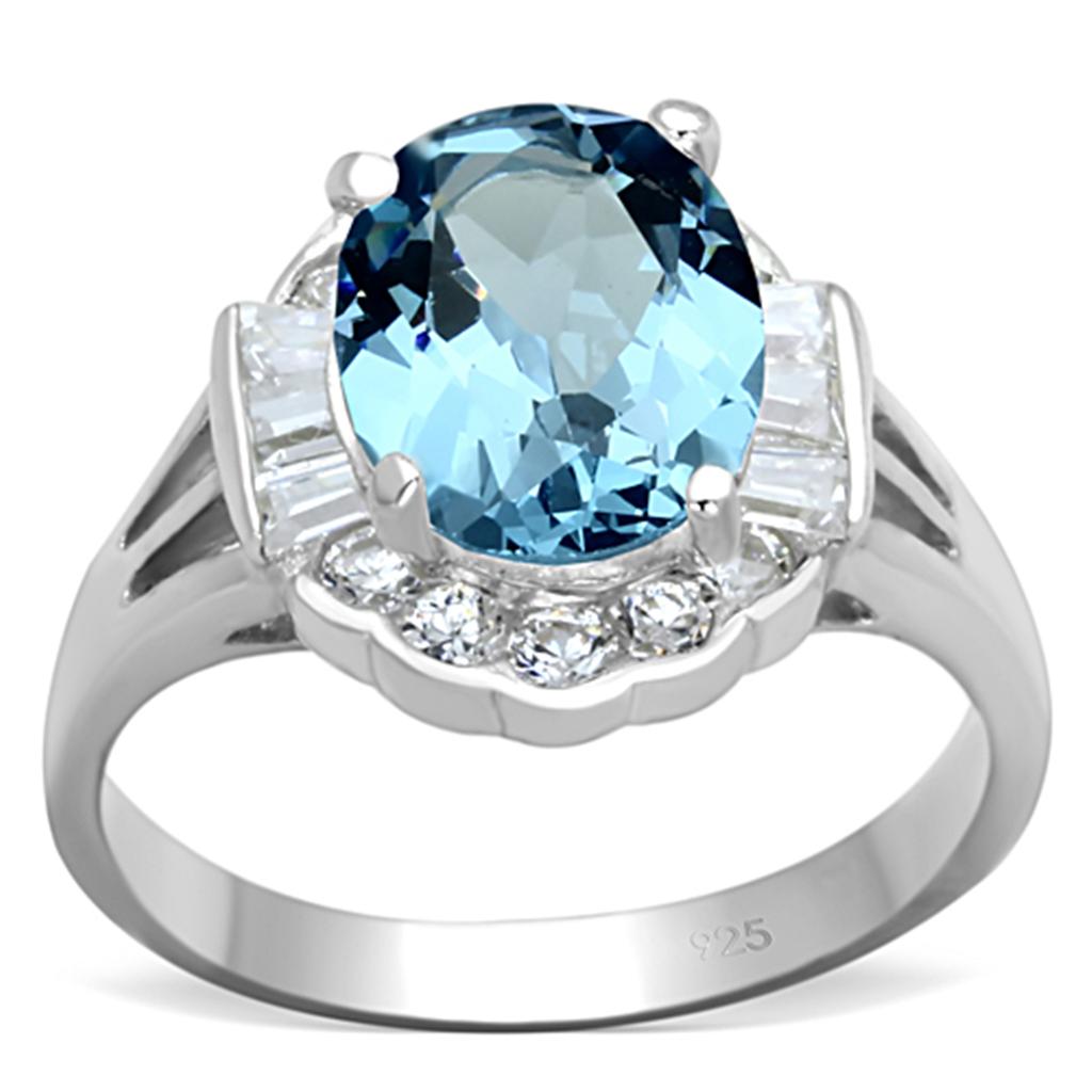 LOS658 - Silver 925 Sterling Silver Ring with Synthetic Spinel in Sea Blue LuxuryLifeWay Online Store