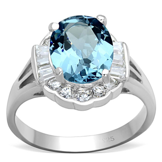 LOS658 - Silver 925 Sterling Silver Ring with Synthetic Spinel in Sea Blue LuxuryLifeWay Online Store