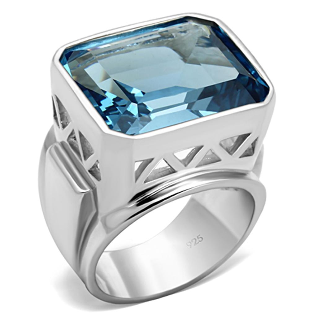 LOS669 - Silver 925 Sterling Silver Ring with Synthetic Spinel in Sea Blue LuxuryLifeWay Online Store