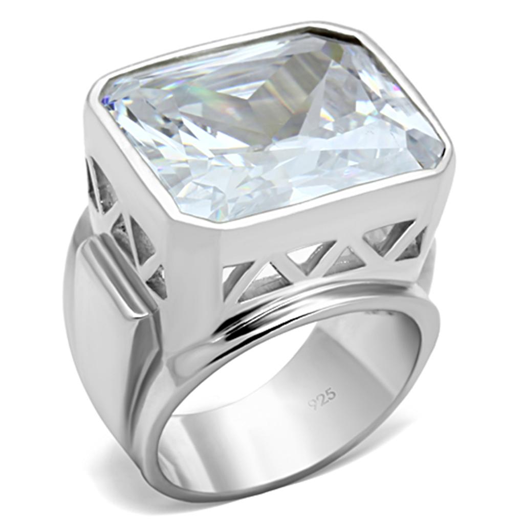 LOS670 - Silver 925 Sterling Silver Ring with AAA Grade CZ  in Clear LuxuryLifeWay Online Store