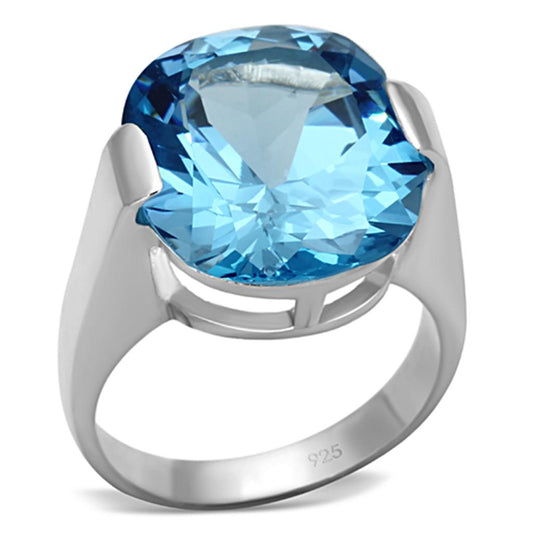 LOS687 - Silver 925 Sterling Silver Ring with Synthetic Spinel in Sea Blue LuxuryLifeWay Online Store