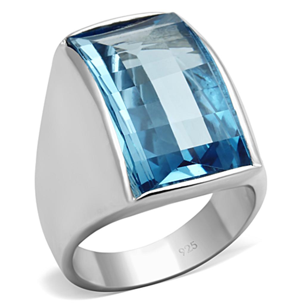 LOS691 - Silver 925 Sterling Silver Ring with Synthetic Spinel in Sea Blue LuxuryLifeWay Online Store