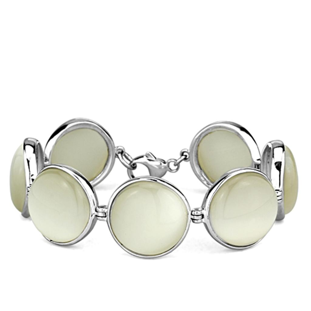 LOS762 - High-Polished 925 Sterling Silver Bracelet with Synthetic Cat Eye in White LuxuryLifeWay Online Store