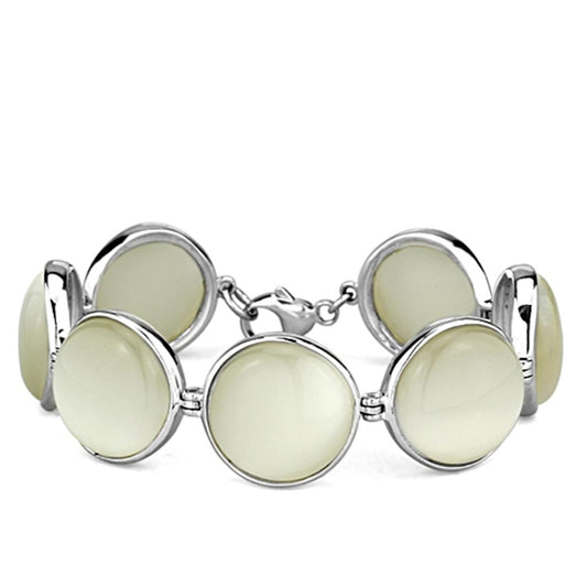 LOS762 - High-Polished 925 Sterling Silver Bracelet with Synthetic Cat Eye in White LuxuryLifeWay Online Store
