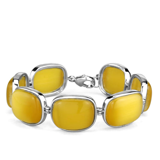 LOS763 - Rhodium 925 Sterling Silver Bracelet with Synthetic Cat Eye in Topaz LuxuryLifeWay Online Store