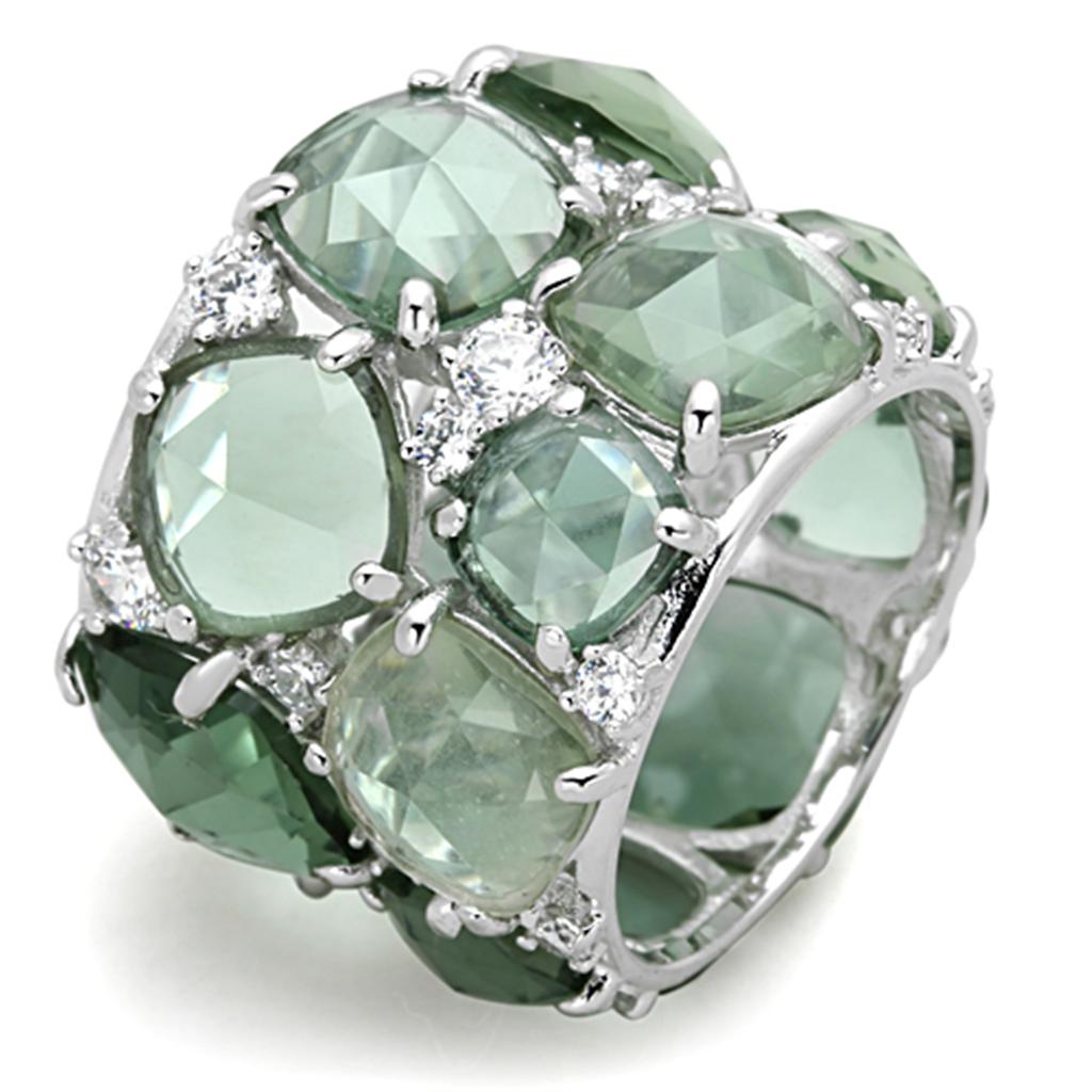 LOS764 - Rhodium 925 Sterling Silver Ring with Synthetic Synthetic Glass in Emerald LuxuryLifeWay Online Store