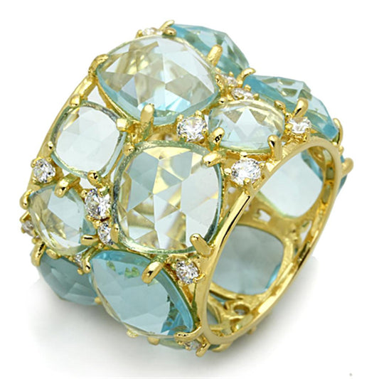 LOS766 - Gold 925 Sterling Silver Ring with Synthetic Synthetic Glass in Sea Blue LuxuryLifeWay Online Store