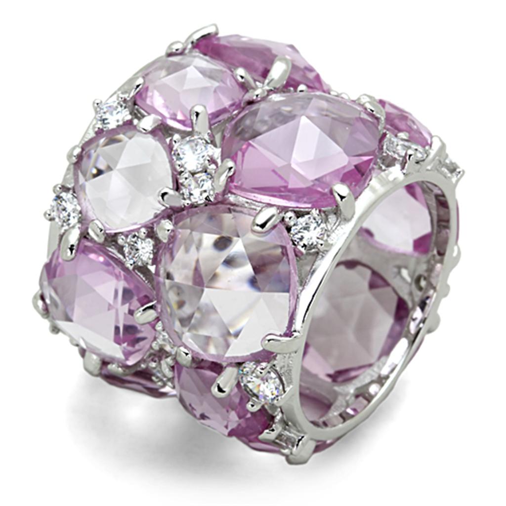 LOS768 - Rhodium 925 Sterling Silver Ring with Synthetic Corundum in Light Rose LuxuryLifeWay Online Store