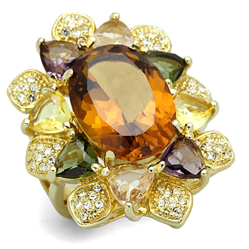 LOS771 - Gold 925 Sterling Silver Ring with Synthetic Synthetic Glass in Champagne LuxuryLifeWay Online Store