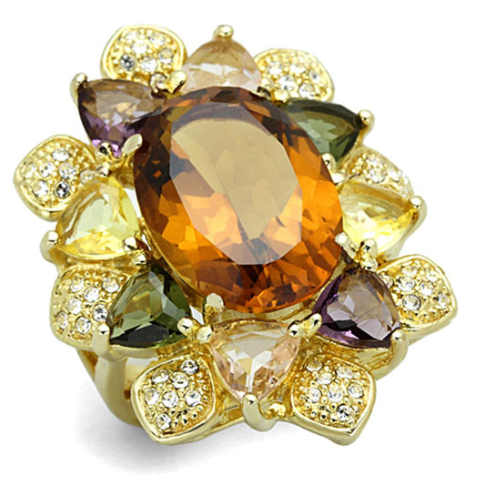 LOS771 - Gold 925 Sterling Silver Ring with Synthetic Synthetic Glass in Champagne LuxuryLifeWay Online Store