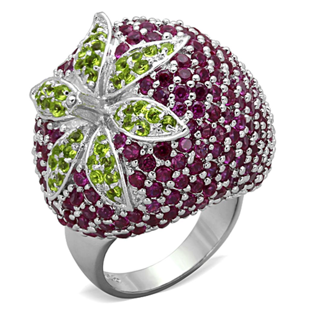 LOS774 - Rhodium 925 Sterling Silver Ring with AAA Grade CZ  in Multi Color LuxuryLifeWay Online Store