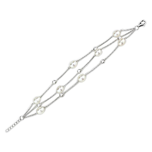 LOS781 - Rhodium 925 Sterling Silver Bracelet with Synthetic Pearl in White LuxuryLifeWay Online Store
