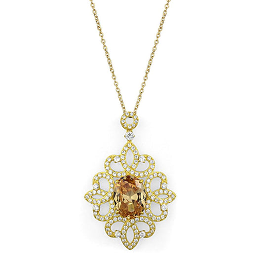LOS784 - Gold 925 Sterling Silver Chain Pendant with AAA Grade CZ  in Champagne LuxuryLifeWay Online Store