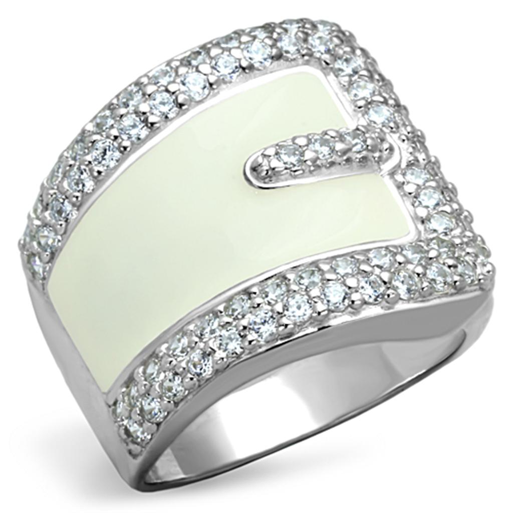 LOS804 - Rhodium 925 Sterling Silver Ring with AAA Grade CZ  in Clear LuxuryLifeWay Online Store