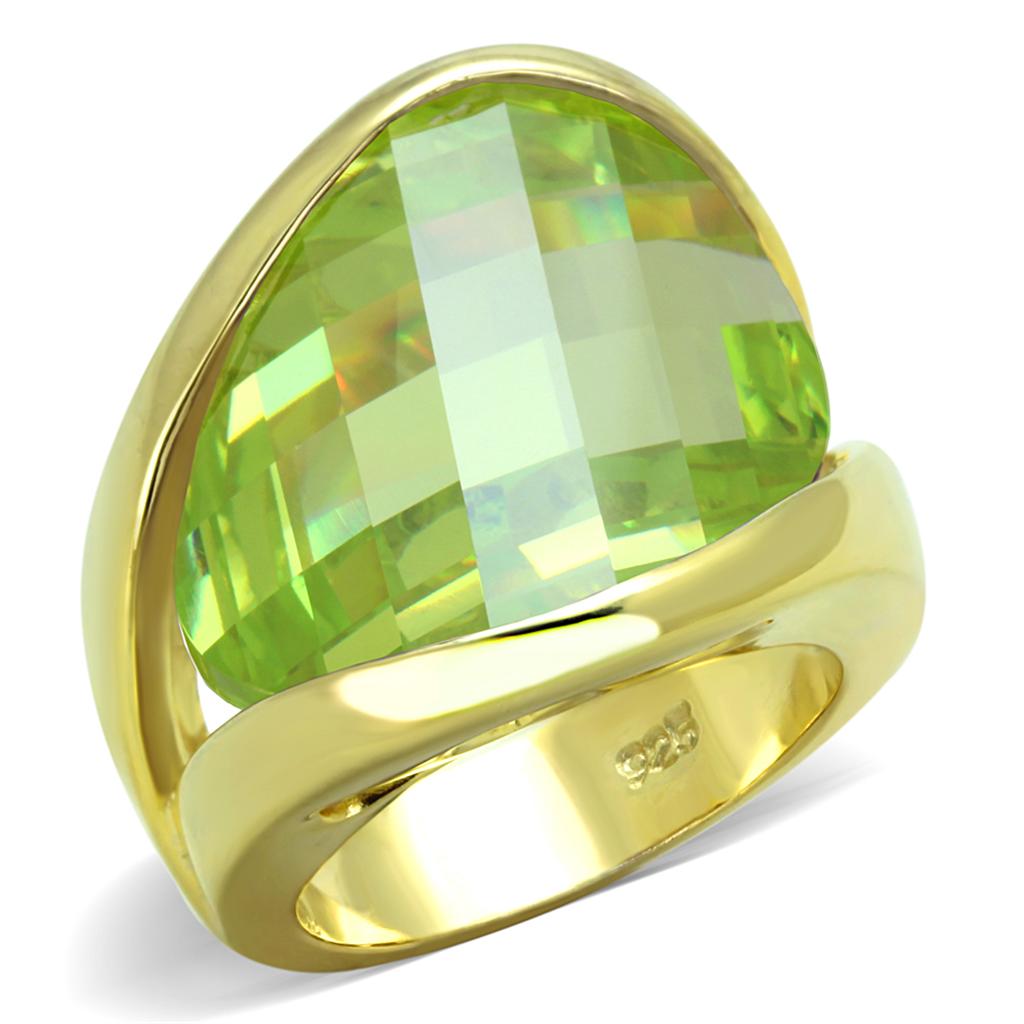 LOS823 - Gold 925 Sterling Silver Ring with Synthetic Synthetic Glass in Apple Green color LuxuryLifeWay Online Store