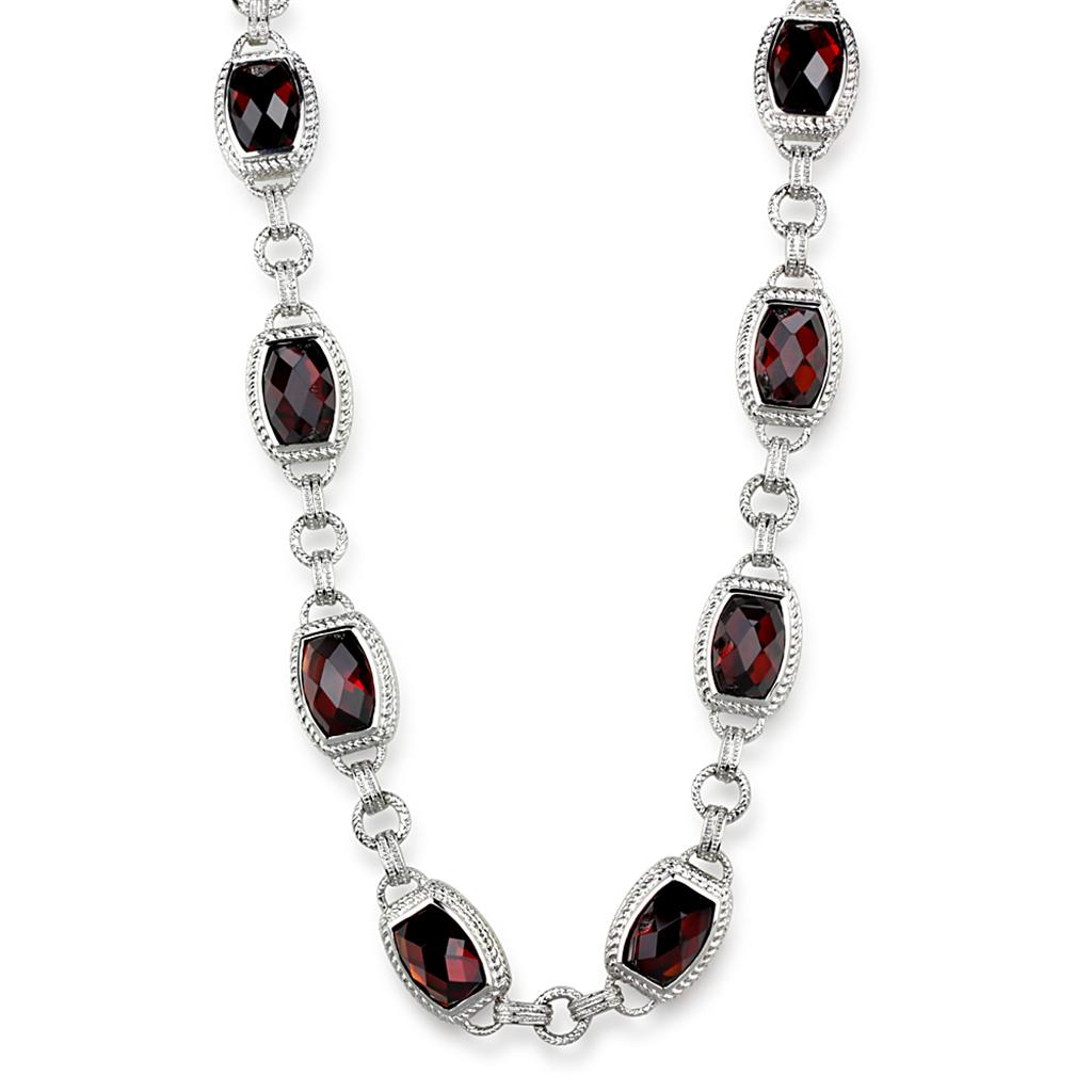 LOS877 - Rhodium 925 Sterling Silver Necklace with AAA Grade CZ  in Garnet LuxuryLifeWay Online Store