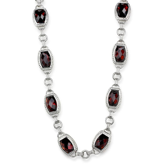 LOS877 - Rhodium 925 Sterling Silver Necklace with AAA Grade CZ  in Garnet LuxuryLifeWay Online Store