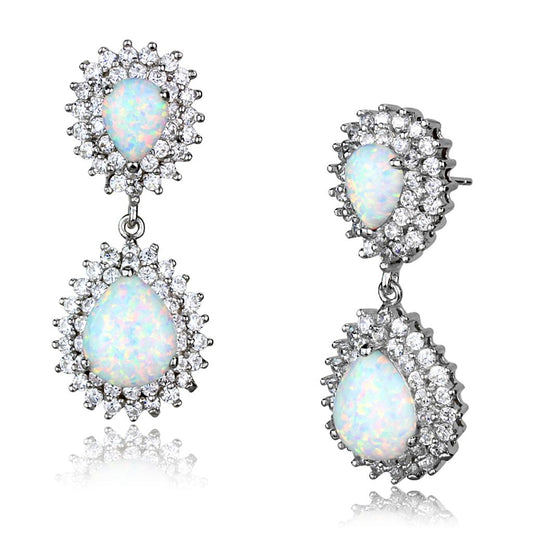 LOS879 - Rhodium 925 Sterling Silver Earrings with Semi-Precious Opal in Aurora Borealis (Rainbow Effect) LuxuryLifeWay Online Store