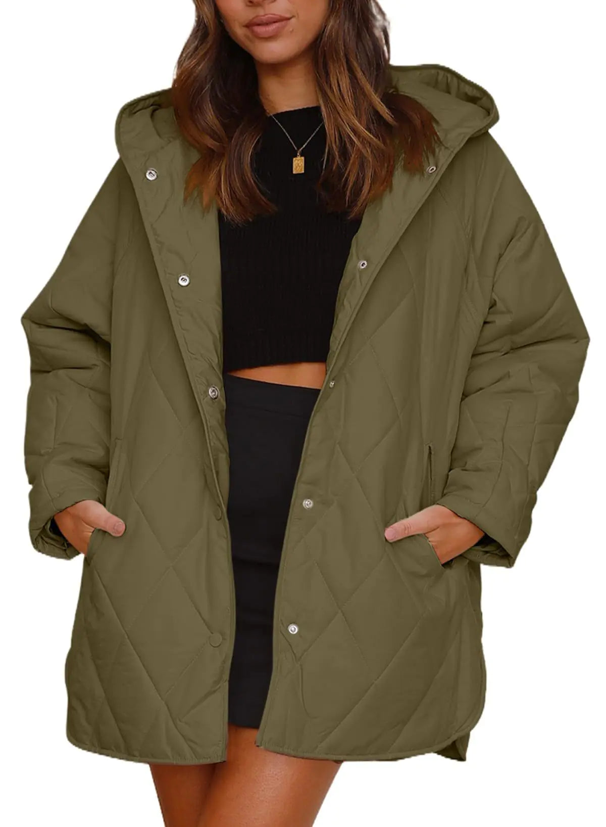 2023 Women's Casual Diamond Quilted Hooded Jacket