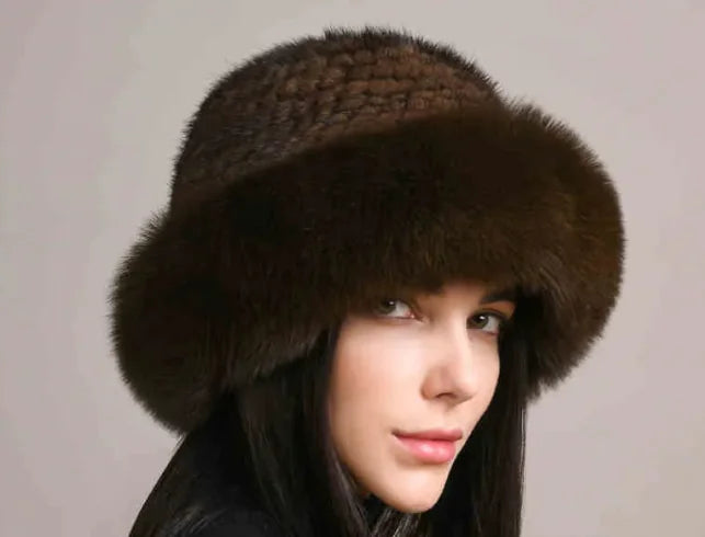 Mink Hair Hat - Lady Braided Fur Winter Hat