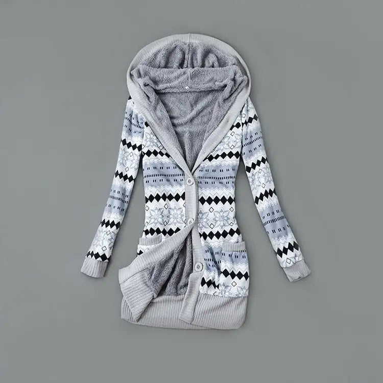 Thick Printed Hooded Knitted Cardigan Jacket