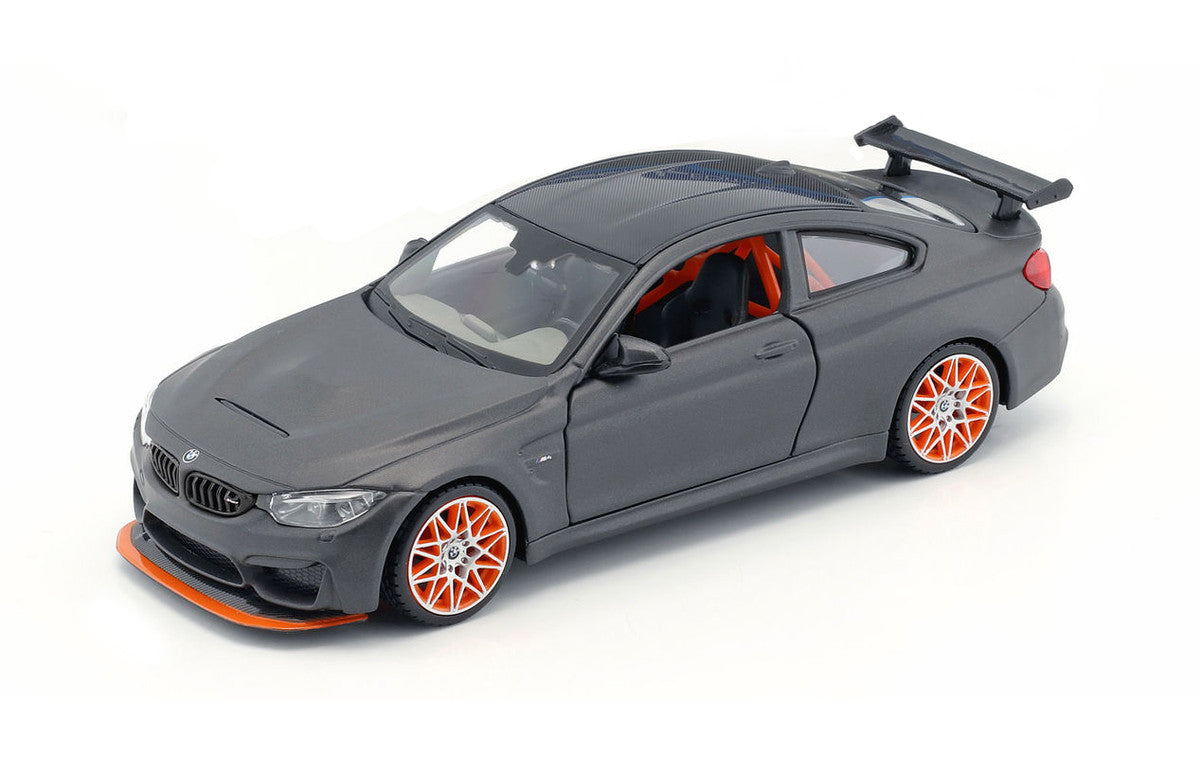 BMW M4 GTS Gray with Carbon Top and Orange Wheels 1/24 Diecast Model Car by Maisto LuxuryLifeWay Online Store