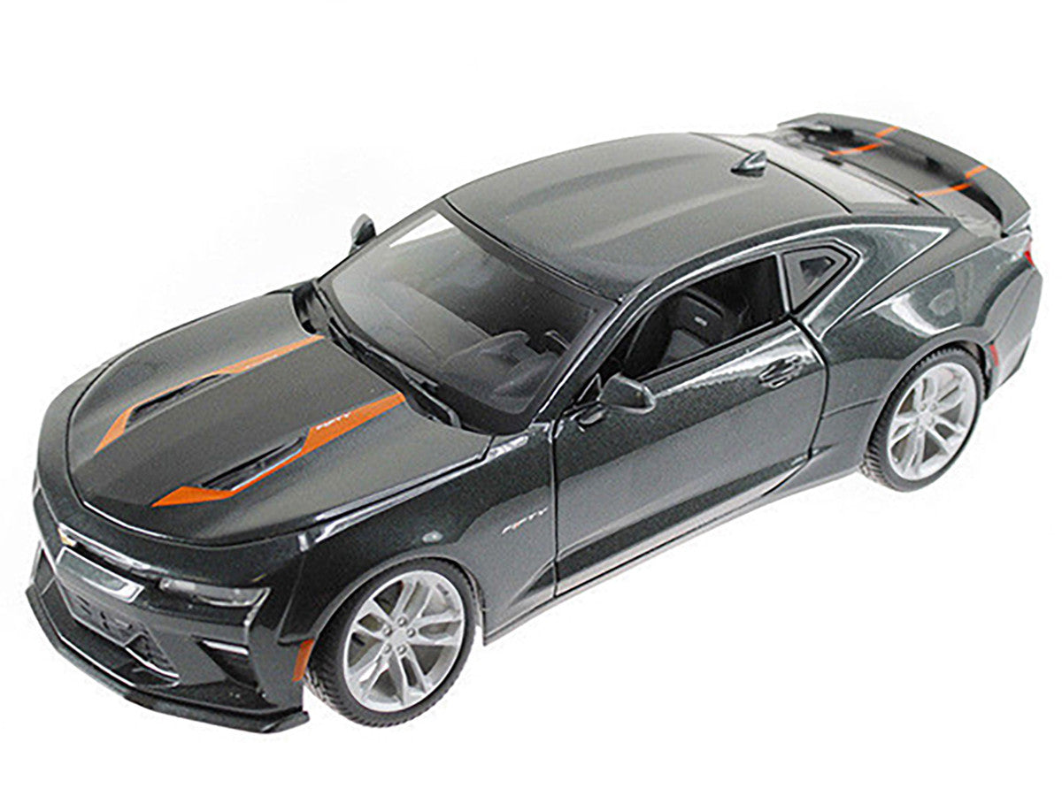 2017 Chevrolet Camaro SS Gray Metallic with Orange Stripes "50th Anniversary" "Special Edition" Series 1/18 Diecast Model Car by Maisto LuxuryLifeWay Online Store